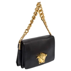Versace Black Leather Medusa Sultan Shoulder Bag For Women -Versace Official Website luxury women versace used handbags p492470 007