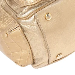 Versace Gold Croc Embossed Leather And Leather Chain Link Satchel For Women -Versace Official Website luxury women versace used handbags p492844 003