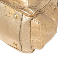 Versace Gold Croc Embossed Leather And Leather Chain Link Satchel For Women -Versace Official Website luxury women versace used handbags p492844 004