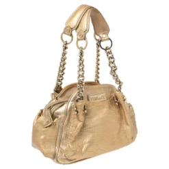Versace Gold Croc Embossed Leather And Leather Chain Link Satchel For Women -Versace Official Website luxury women versace used handbags p492844 006