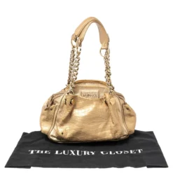 Versace Gold Croc Embossed Leather And Leather Chain Link Satchel For Women -Versace Official Website luxury women versace used handbags p492844 008
