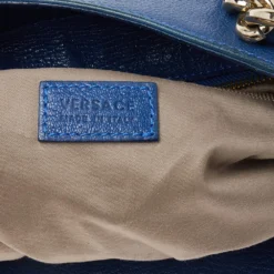 Versace Blue Perforated Logo Leather Chain Tote For Women -Versace Official Website luxury women versace used handbags p493671 003