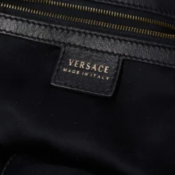Versace Black Leather Zip Satchel For Women -Versace Official Website luxury women versace used handbags p493770 003