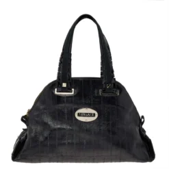 Versace Black Leather Zip Satchel For Women