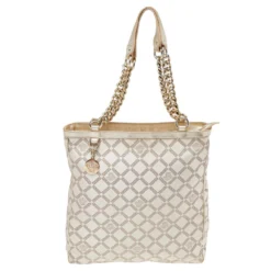 Versace Beige Leather And Canvas Shoulder Bag For Women