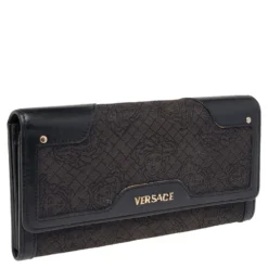 Versace Black Monogram Canvas And Leather Wallet On Chain For Women -Versace Official Website luxury women versace used handbags p496233 009