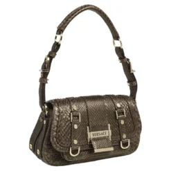 Versace Brown Python Small Flap Shoulder Bag For Women -Versace Official Website luxury women versace used handbags p497971 002
