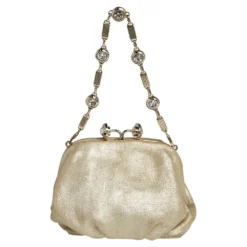 Versace Metallic Gold Leather Kiss Lock Chain Pochette For Women -Versace Official Website luxury women versace used handbags p498460 011