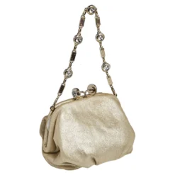 Versace Metallic Gold Leather Kiss Lock Chain Pochette For Women -Versace Official Website luxury women versace used handbags p498460 013