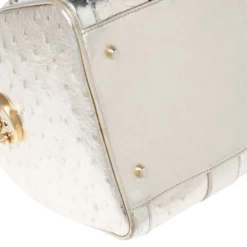 Versace Metallic Gold Ostrich Embossed Leather Snap Out Of It Satchel For Women -Versace Official Website luxury women versace used handbags p498631 002