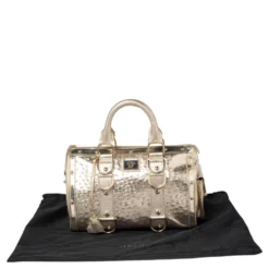 Versace Metallic Gold Ostrich Embossed Leather Snap Out Of It Satchel For Women -Versace Official Website luxury women versace used handbags p498631 007