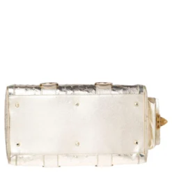 Versace Metallic Gold Ostrich Embossed Leather Snap Out Of It Satchel For Women -Versace Official Website luxury women versace used handbags p498631 013