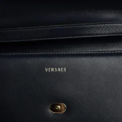 Versace Navy Blue/Orange Leather And Suede DV One Top Handle Bag For Women -Versace Official Website luxury women versace used handbags p498633 002