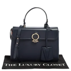 Versace Navy Blue/Orange Leather And Suede DV One Top Handle Bag For Women -Versace Official Website luxury women versace used handbags p498633 004