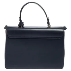 Versace Navy Blue/Orange Leather And Suede DV One Top Handle Bag For Women -Versace Official Website luxury women versace used handbags p498633 008