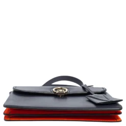 Versace Navy Blue/Orange Leather And Suede DV One Top Handle Bag For Women -Versace Official Website luxury women versace used handbags p498633 009