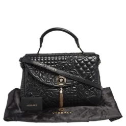 Versace Black Barocco Leather Altea Top Handle Bag For Women -Versace Official Website luxury women versace used handbags p499986 005
