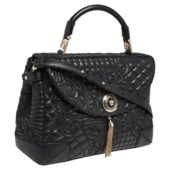 Versace Black Barocco Leather Altea Top Handle Bag For Women -Versace Official Website luxury women versace used handbags p499986 008