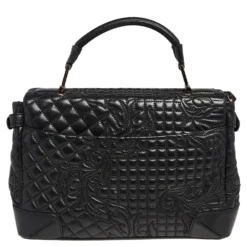 Versace Black Barocco Leather Altea Top Handle Bag For Women -Versace Official Website luxury women versace used handbags p499986 009