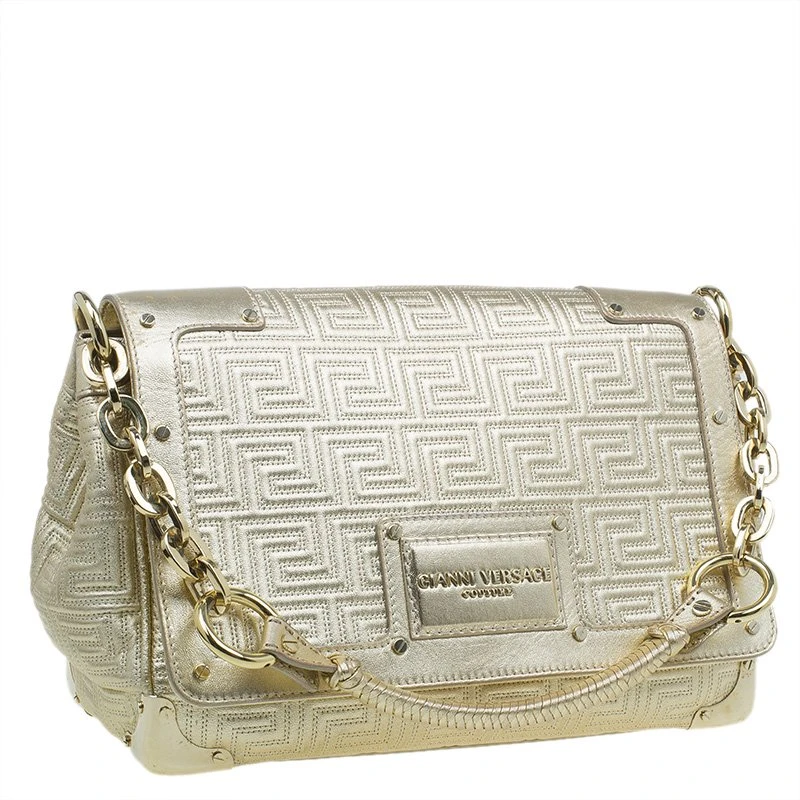 Versace Gold Embossed Leather Flap Shoulder Bag For Women 3 Versace Gold Embossed Leather Flap Shoulder Bag For Women - Image 3