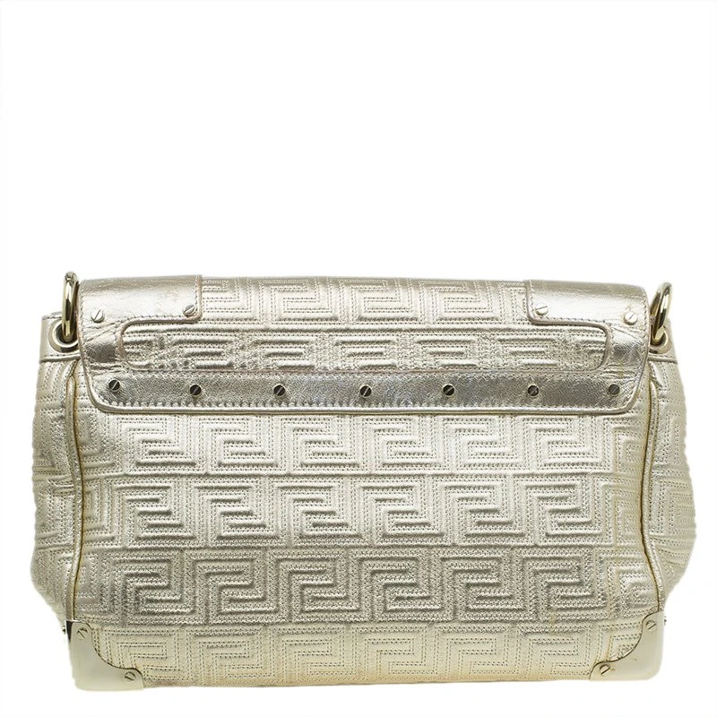 Versace Gold Embossed Leather Flap Shoulder Bag For Women 4 Versace Gold Embossed Leather Flap Shoulder Bag For Women - Image 4