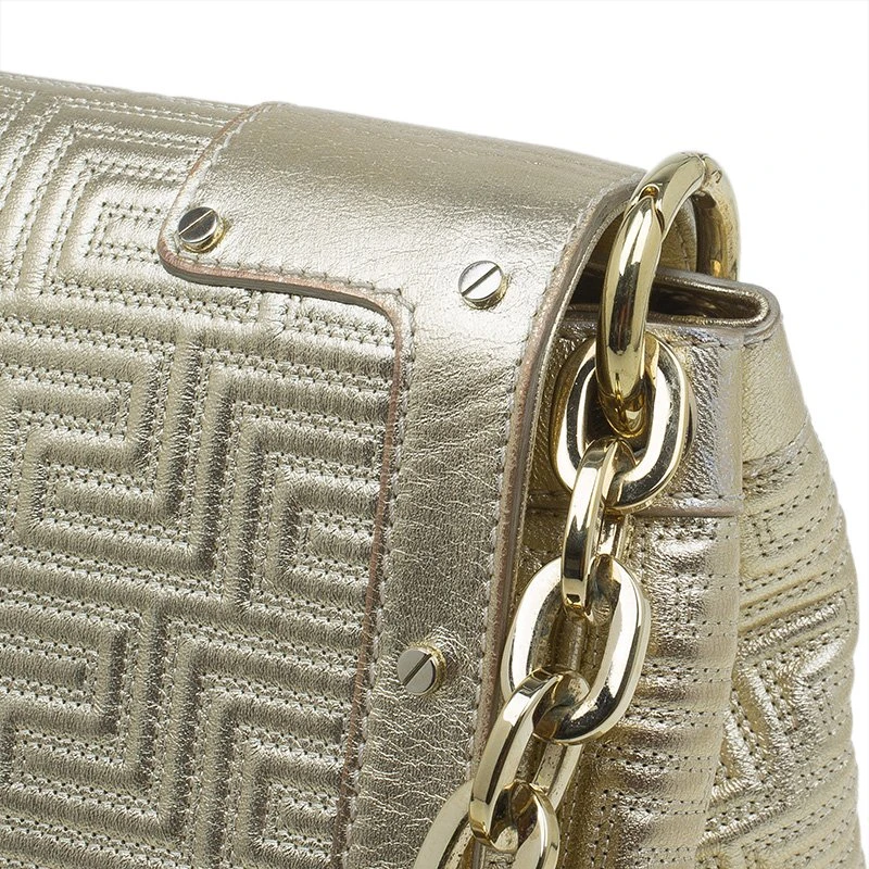 Versace Gold Embossed Leather Flap Shoulder Bag For Women 6 Versace Gold Embossed Leather Flap Shoulder Bag For Women - Image 6