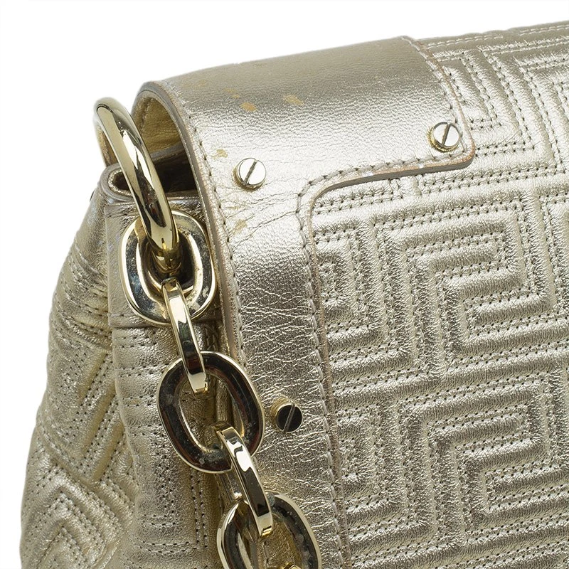 Versace Gold Embossed Leather Flap Shoulder Bag For Women 7 Versace Gold Embossed Leather Flap Shoulder Bag For Women - Image 7