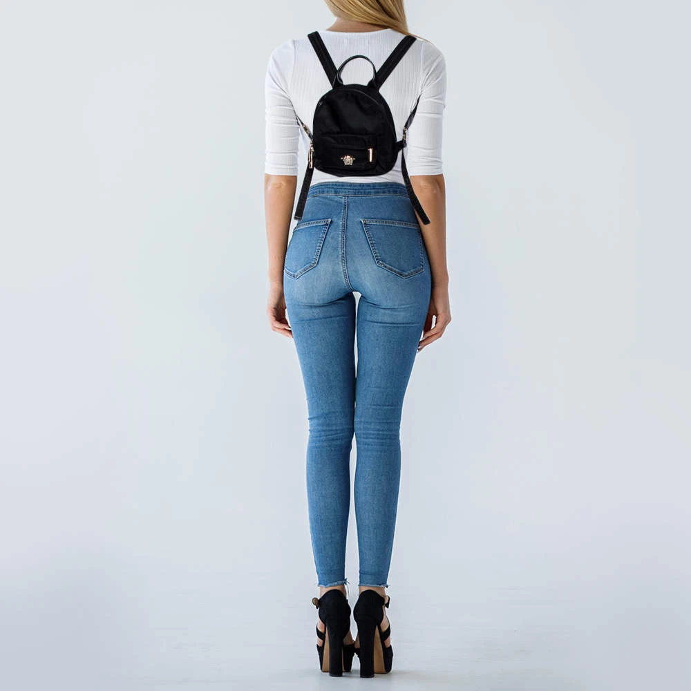 Versace Black Nylon And Leather Trim Mini Medusa Backpack For Women 2 Versace Black Nylon And Leather Trim Mini Medusa Backpack For Women - Image 2