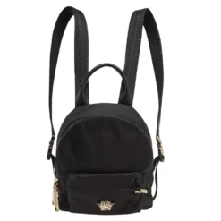 Versace Black Nylon And Leather Trim Mini Medusa Backpack For Women