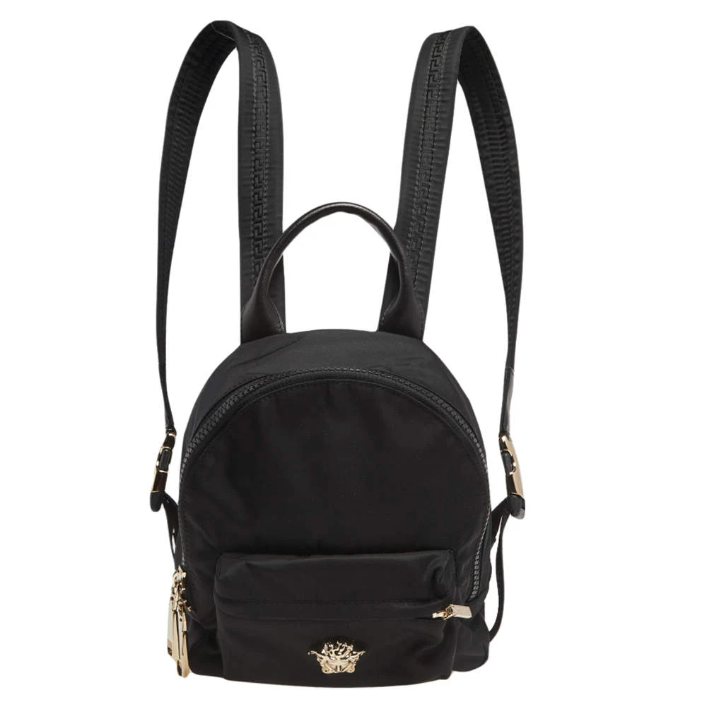 Versace Black Nylon And Leather Trim Mini Medusa Backpack For Women 1 Versace Black Nylon And Leather Trim Mini Medusa Backpack For Women