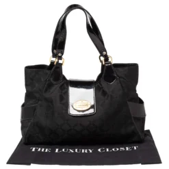 Versace Black Monogram Nylon And Patent Leather Logo Plague Flap Tote For Women -Versace Official Website luxury women versace used handbags p505335 002
