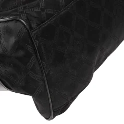 Versace Black Monogram Nylon And Patent Leather Logo Plague Flap Tote For Women -Versace Official Website luxury women versace used handbags p505335 009