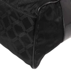 Versace Black Monogram Nylon And Patent Leather Logo Plague Flap Tote For Women -Versace Official Website luxury women versace used handbags p505335 010