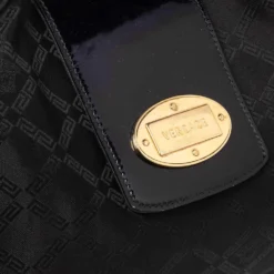 Versace Black Monogram Nylon And Patent Leather Logo Plague Flap Tote For Women -Versace Official Website luxury women versace used handbags p505335 012
