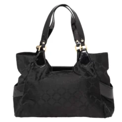 Versace Black Monogram Nylon And Patent Leather Logo Plague Flap Tote For Women -Versace Official Website luxury women versace used handbags p505335 013