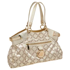 Versace Metallic Gold Signature Canvas And Leather Shoulder Bag For Women -Versace Official Website luxury women versace used handbags p505487 007