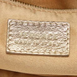 Versace Metallic Gold Signature Canvas And Leather Shoulder Bag For Women -Versace Official Website luxury women versace used handbags p505487 011