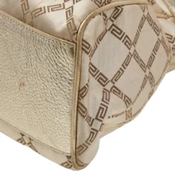 Versace Metallic Gold Signature Canvas And Leather Shoulder Bag For Women -Versace Official Website luxury women versace used handbags p505487 013