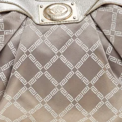 Versace Gold Monogram Fabric And Leather Logo Plate Hobo For Women -Versace Official Website luxury women versace used handbags p511850 002