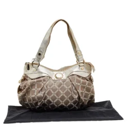 Versace Gold Monogram Fabric And Leather Logo Plate Hobo For Women -Versace Official Website luxury women versace used handbags p511850 003