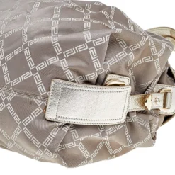 Versace Gold Monogram Fabric And Leather Logo Plate Hobo For Women -Versace Official Website luxury women versace used handbags p511850 007