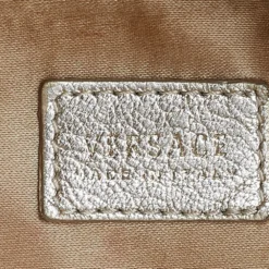 Versace Gold Monogram Fabric And Leather Logo Plate Hobo For Women -Versace Official Website luxury women versace used handbags p511850 009