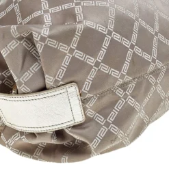 Versace Gold Monogram Fabric And Leather Logo Plate Hobo For Women -Versace Official Website luxury women versace used handbags p511850 012