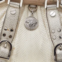 Versace White, Metallic Gold Snakeskin And Leather Medusa Satchel For Women -Versace Official Website luxury women versace used handbags p514347 005