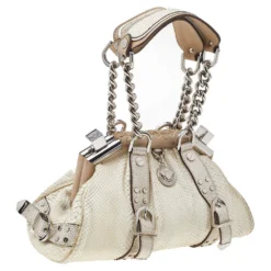 Versace White, Metallic Gold Snakeskin And Leather Medusa Satchel For Women -Versace Official Website luxury women versace used handbags p514347 006