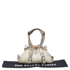 Versace White, Metallic Gold Snakeskin And Leather Medusa Satchel For Women -Versace Official Website luxury women versace used handbags p514347 007