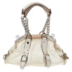 Versace White, Metallic Gold Snakeskin And Leather Medusa Satchel For Women -Versace Official Website luxury women versace used handbags p514347 008