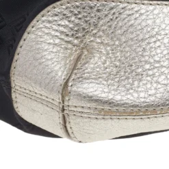 Versace Metallic Silver/Black Signature Canvas And Leather Studded Hobo For Women -Versace Official Website luxury women versace used handbags p514374 002