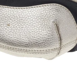 Versace Metallic Silver/Black Signature Canvas And Leather Studded Hobo For Women -Versace Official Website luxury women versace used handbags p514374 003