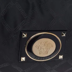 Versace Metallic Silver/Black Signature Canvas And Leather Studded Hobo For Women -Versace Official Website luxury women versace used handbags p514374 005